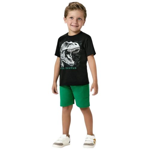 Camiseta negra con estampado de dinosaurio para niño