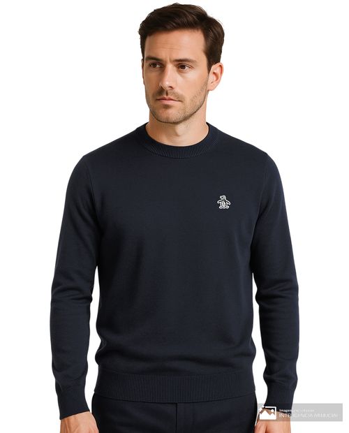 Suéter Penguin azul navy sólido para hombre