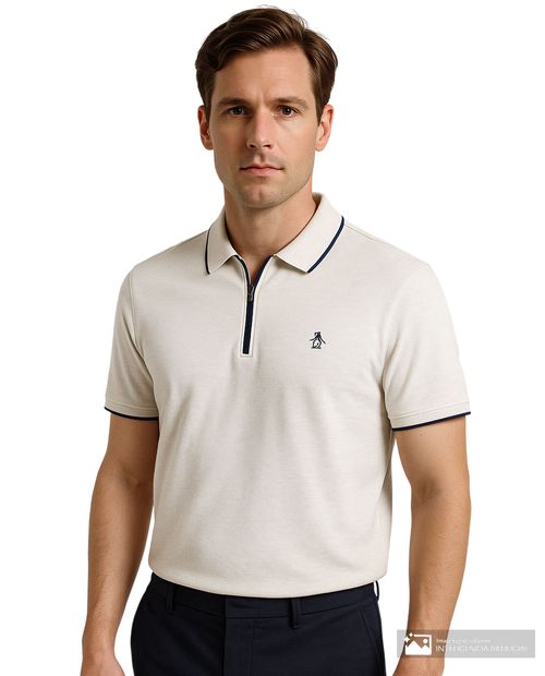 Camisa polo Penguin regular fit beige heather para hombre