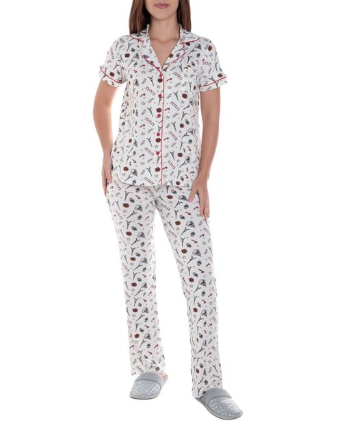 Pijama con pantalón navideña Couture estampada para mujer