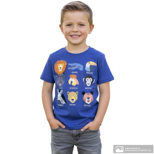 Camiseta azul con estampado de animales para niño