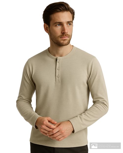 Camiseta henley Unexpected verde texturizada para hombre