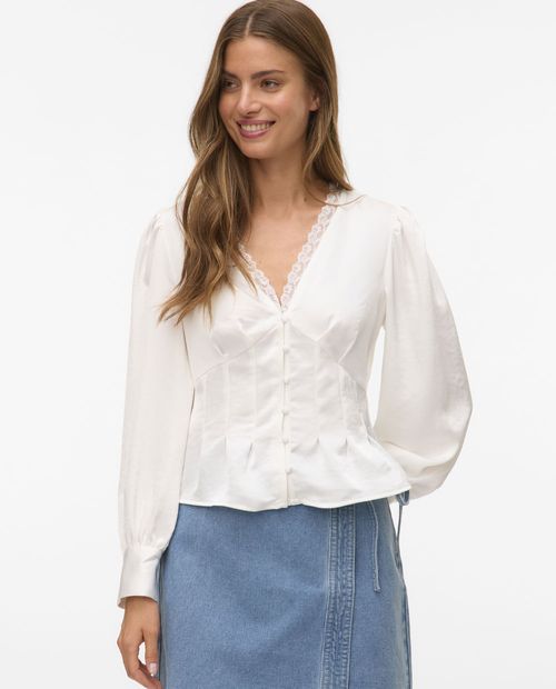 Blusa Vero Moda casual blanca manga larga para mujer