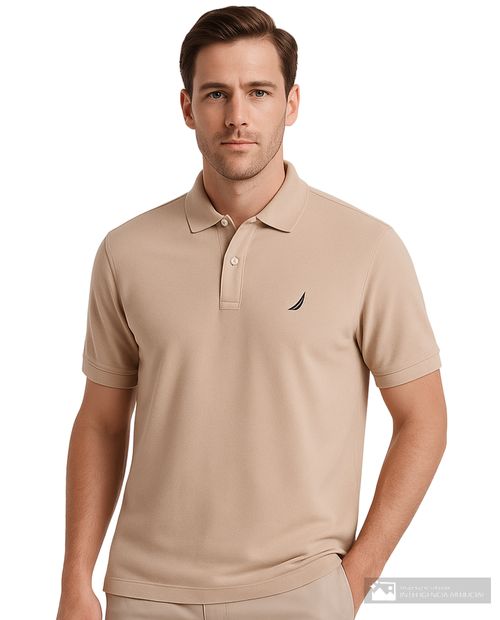 Camisa polo Nautica classic fit beige texturizada para hombre