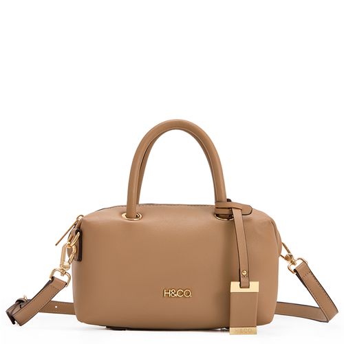 Cartera satchel H&Co Tamara color café para mujer