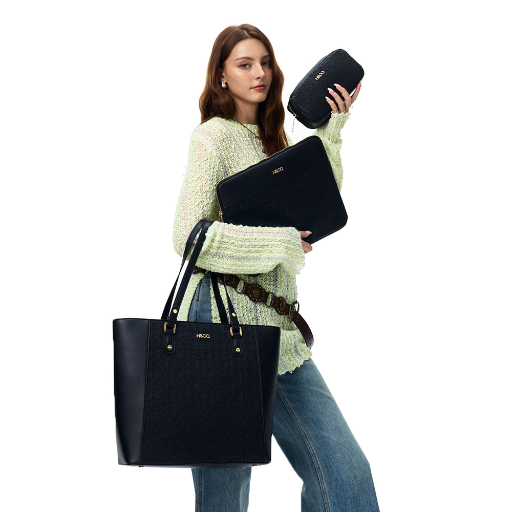 Set de carteras tote/crossbody H&Co Nelli color negro para mujer ...