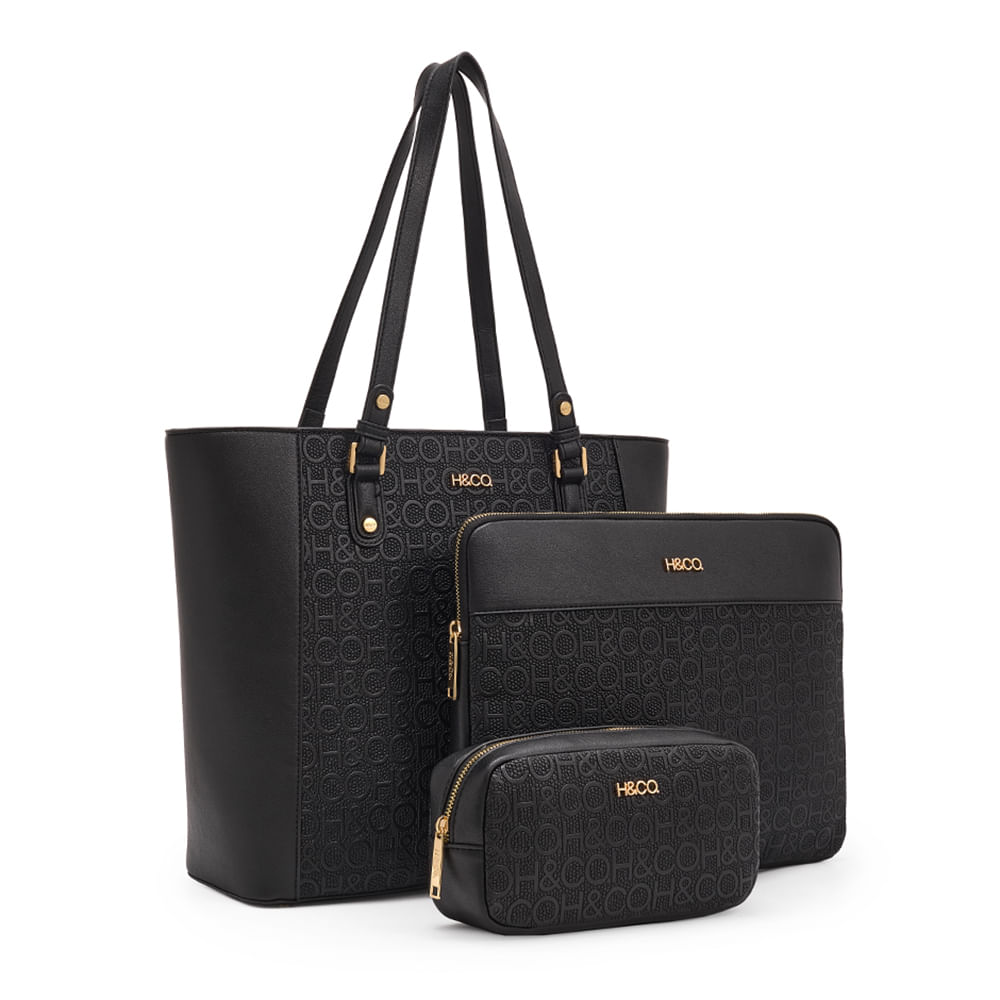 Set de carteras tote/crossbody H&Co Nelli color negro para mujer ...