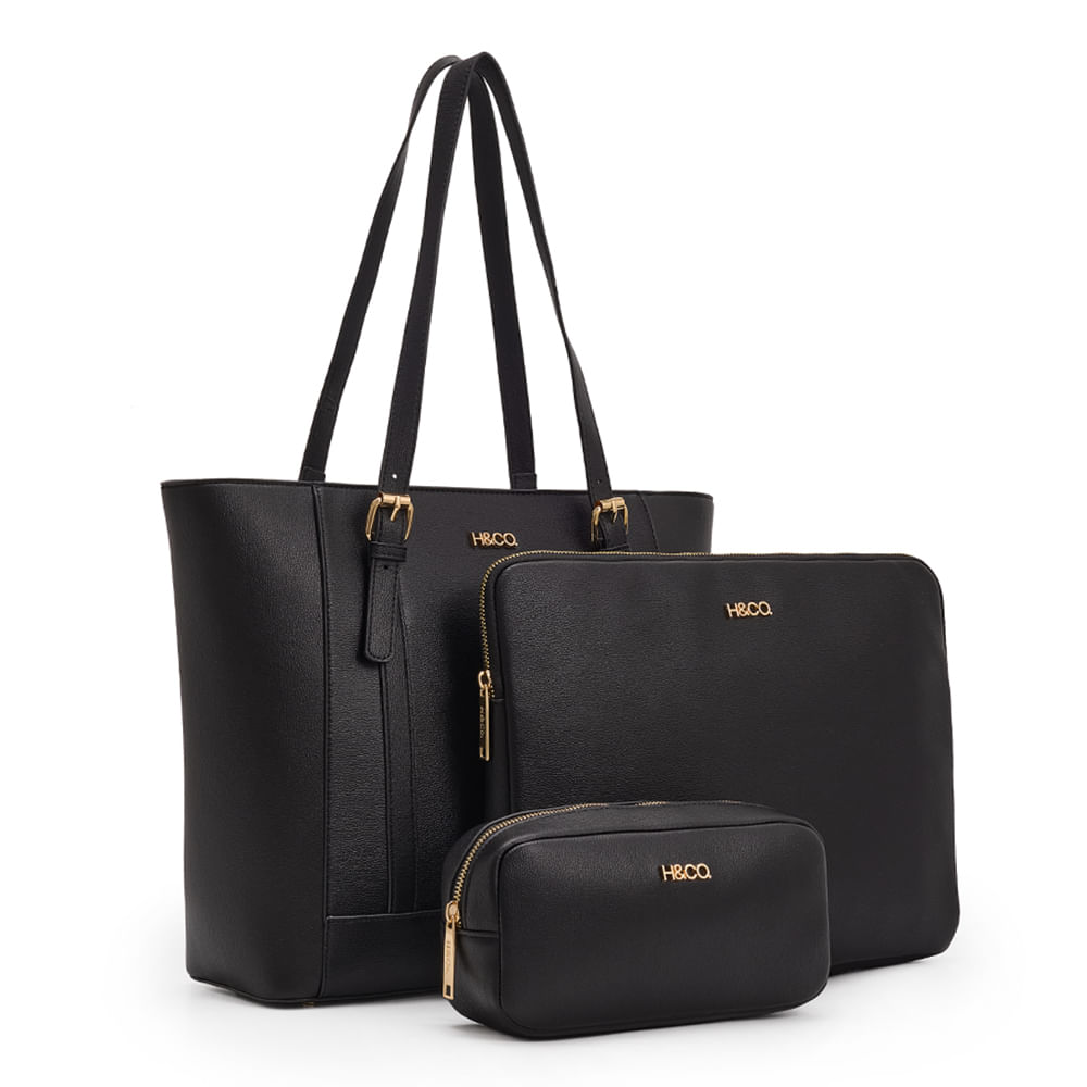 Set de carteras tote/crossbody H&Co Nelli color negro para mujer ...