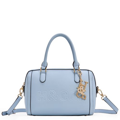 Cartera satchel H&Co Katerina color celeste para mujer