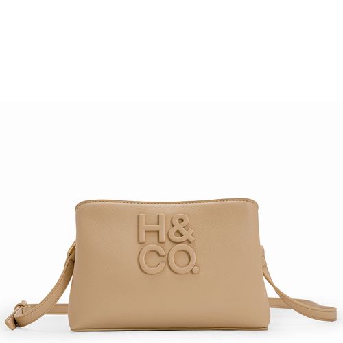 Cartera crossbody H&Co Sofiya color café para mujer