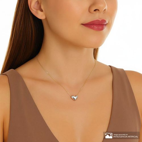 Collar con dije de corazón de plata en baño de oro 2mm-40.64 cm para mujer