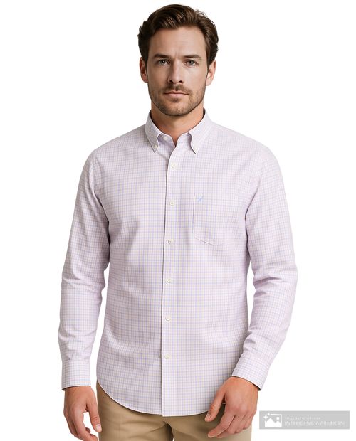 Camisa casual Nautica classic fit rosada cuadriculada para hombre
