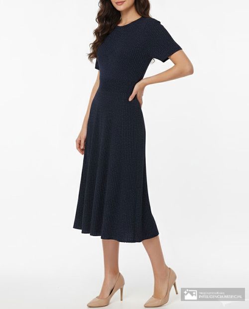 Vestido Sabrina midi azul manga corta para mujer