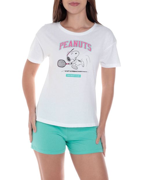 Pijama con short St. Jacks estampada de Snoopy para mujer