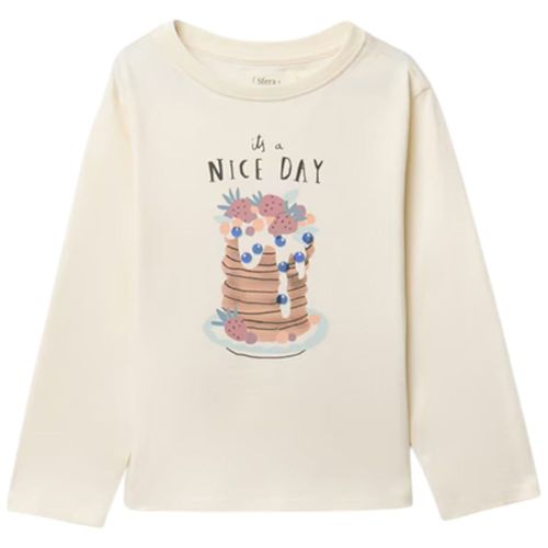 Camiseta beige con estampado de pancakes para niña