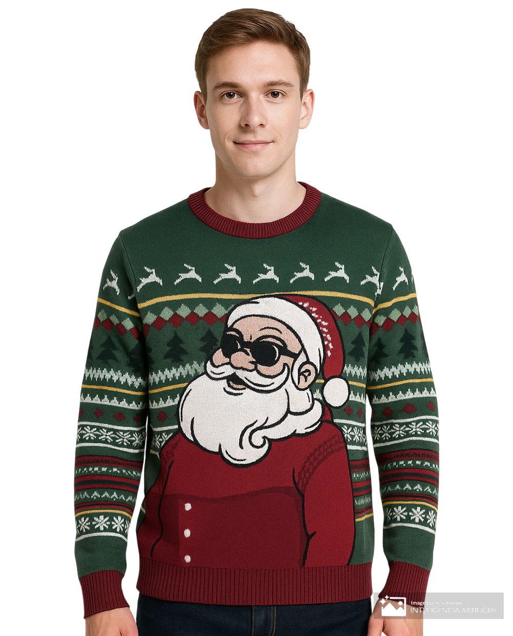 Suéter navideño Orange con estampado de Santa Claus para hombre - Siman ...