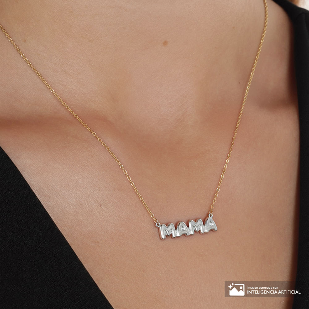 Cadena con dije "mamá" de plata en baño de oro para mujer