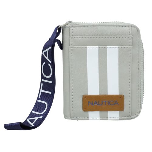 Billetera zip around Nautica color gris para mujer