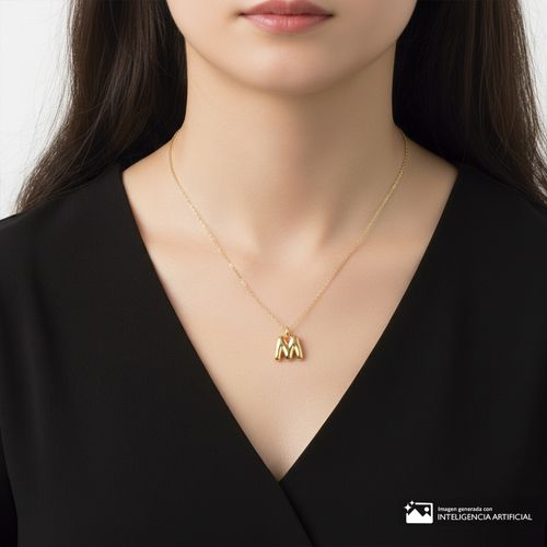 Collar con inicial en 3D de plata en baño de oro para mujer