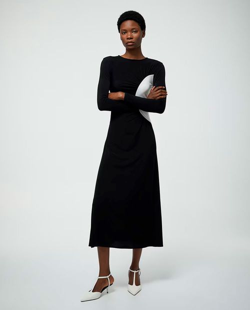 Vestido Sfera midi negro de mangas largas para mujer