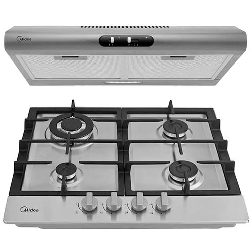 Combo Cocina empotrable 4 quemadores a gas 61 cm (24") MTGB24R3402GS + Campana extractora 61 cm (24") MJUD24S3GS Midea