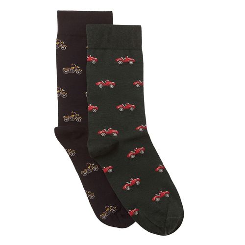 Pack de 2 pares de calcetines crew Sfera con mini print de autos y motos para hombre