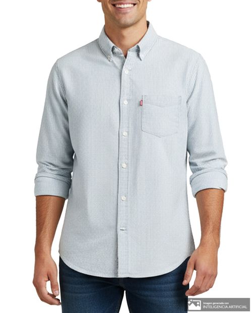 Camisa casual Levi's regular fit celeste rayada para hombre