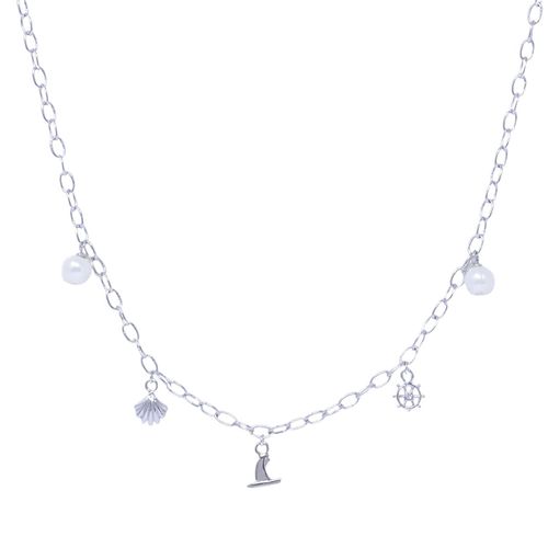 Cadena con dijes de brass plateado para mujer