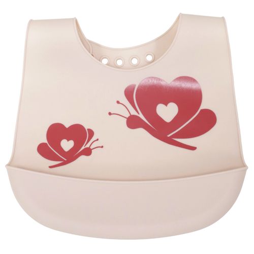 Babero rosado de silicona con diseño de mariposas para bebé
