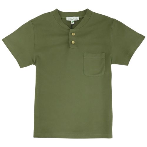 Camiseta henley verde olivo sólida para niño