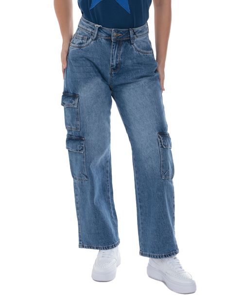 Jeans Orange cargo azul de cintura alta para mujer