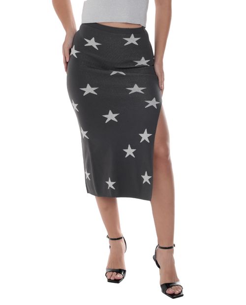 Falda Orange midi estampada de cintura alta para mujer