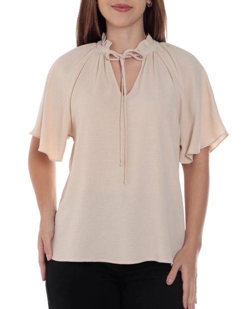 Blusa Sabrina casual beige manga corta para mujer