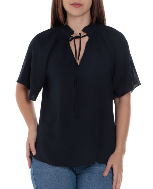 Blusa Sabrina casual azul manga corta para mujer