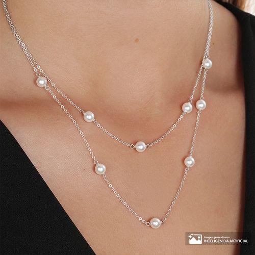 Collar doble de perlas de brass para mujer