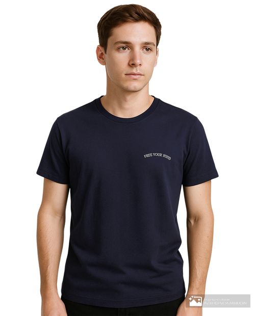 Camiseta Orange regular fit azul navy "Free your mind" para hombre