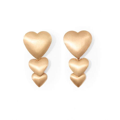 Aretes triple corazón color dorado para mujer