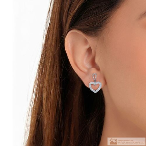 Aretes largos en forma de corazón de plata para mujer