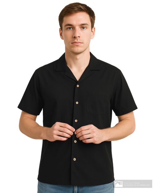 Camisa casual de lino Orange negra texturizada para hombre