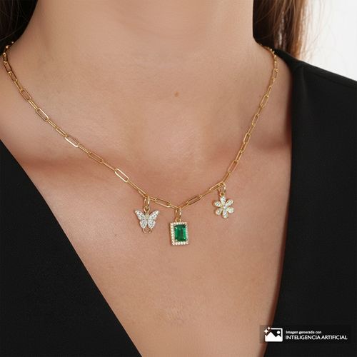 Cadena con dije de plata con baño de oro 4mm-52.5 para mujer