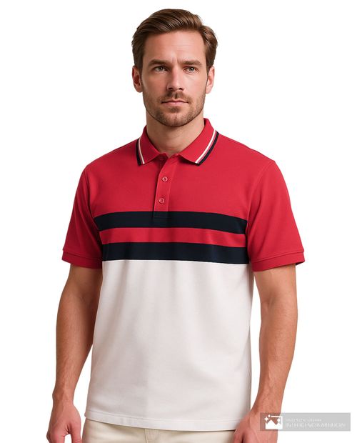 Camisa polo Gents roja color block para hombre