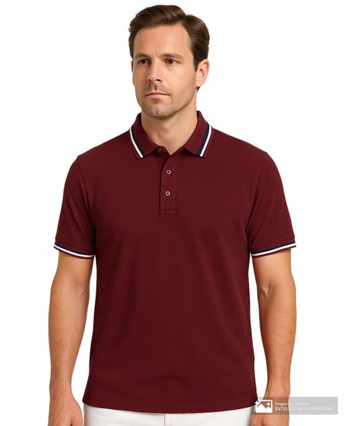 Camisa polo Gents color vino sólida para hombre