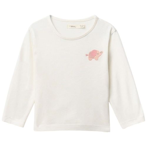 Camiseta beige con bordado de elefante para bebé niña