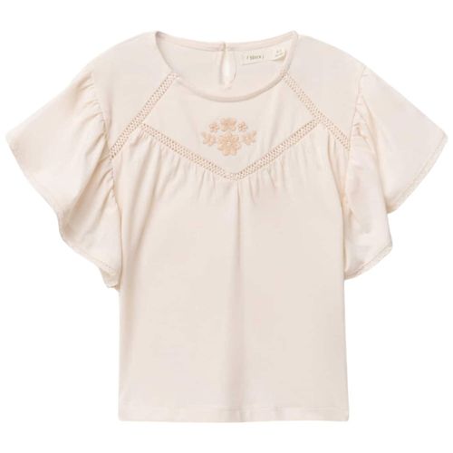 Blusa rosada con bordado floral para niña