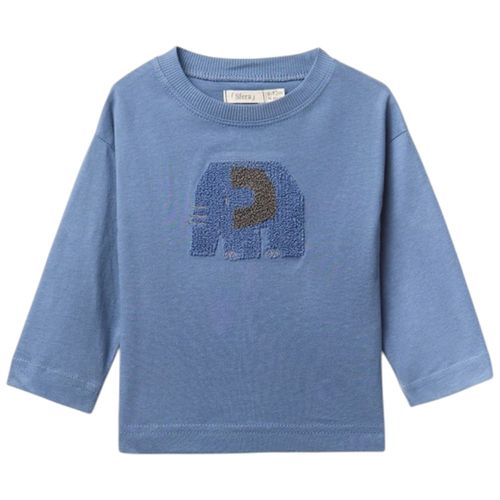 Camiseta azul con bordado de elefante para bebé niño