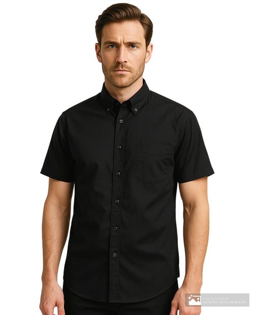 Camisa casual Unexpected negra sólida para hombre
