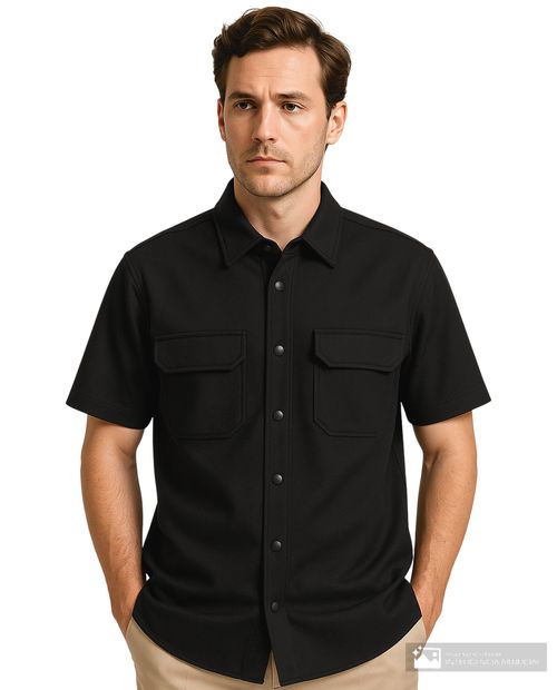 Camisa casual Unexpected negra texturizada para hombre