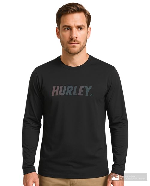 Camiseta de baño Hurley negra con estampado de la marca para hombre