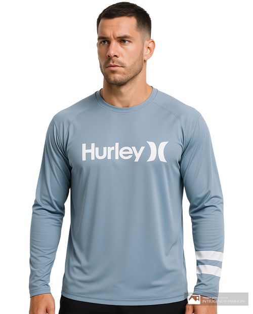 Camiseta de baño Hurley celeste con estampado de la marca para hombre