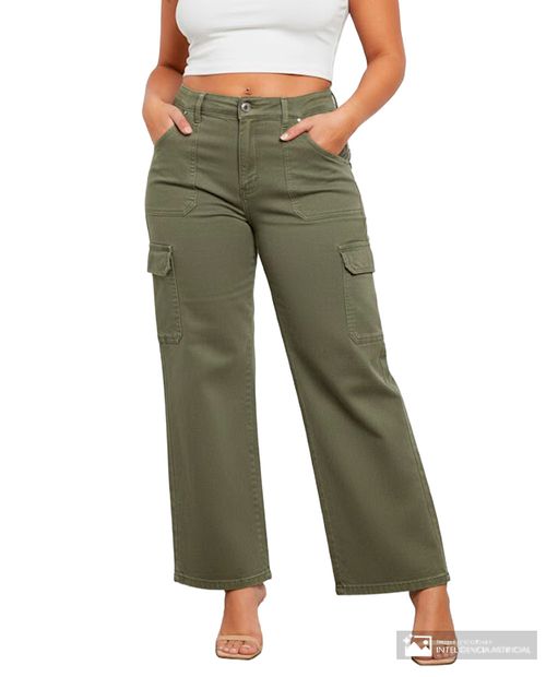Jeans Sabrina cargo verde de cintura alta para mujer
